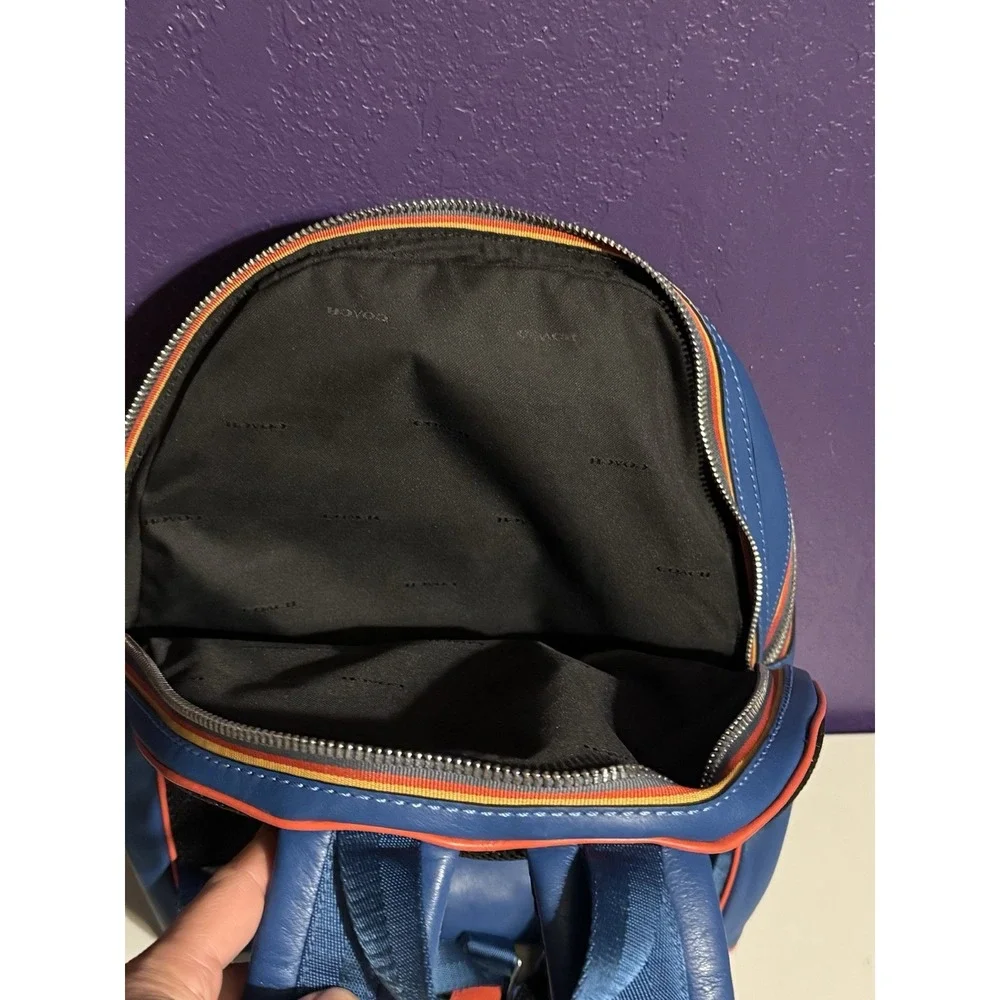Coach Academy Leather Backpack Blue Varsity Zipper Travel Laptop New Rare $595